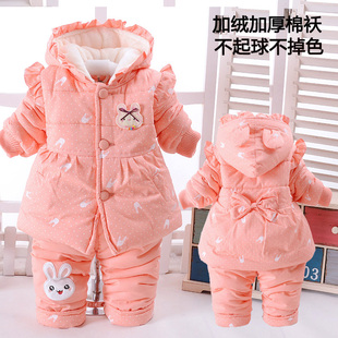 小女童秋冬套装，0-1-2-3岁女宝宝婴幼儿，冬天加绒加厚棉袄衣服卡通