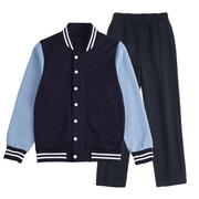 小学生校服套装春秋款儿童运动装，浅蓝藏青色裤，子女男童棒球服外套