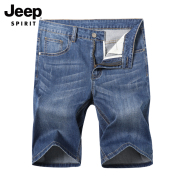 jeep吉普牛仔短裤男夏季薄款宽松直筒五分裤，男士韩版休闲潮流中裤