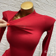 韩国东大门女一直想要的红色!显身材，紧身常规长袖t恤打底衫秋冬