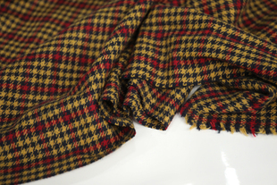 日本进口复古黑红黄犬齿千鸟格纹编织羊毛混纺布料设计师套装面料