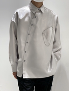 不规则高级感银灰色缎面长袖衬衫设计感小众气质廓形衬衣别致上衣