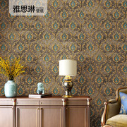 3D立体浮雕欧式大花大马士革壁纸奢华客厅卧室背景墙纸棕色东南亚