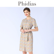 phidias碎花连衣裙女夏2023高级感法式洋气减龄气质短袖中裙