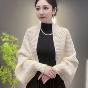 韩版纯色2023密织开衫长袖披肩外搭高端女士外套时尚洋气高档