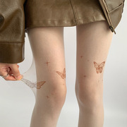 肤色丝袜红蝴蝶大腿包芯丝袜洛丽塔纹身Y2K刺青印花蝴蝶丝袜
