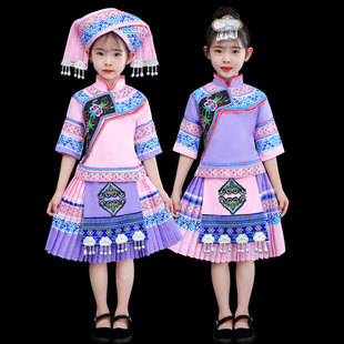 儿童少数民族布依族苗族服装演出服女童壮族舞蹈服民族风幼儿服饰