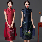 东方贵族(东方贵族)品牌，旗袍中国风复古改良手绘欧根纱妈妈礼服奥黛连衣裙