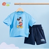 贝贝怡迪士尼联名款男童夏季套装男孩米奇T恤仿牛仔五分裤二件套