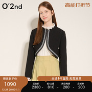 O'2nd/奥蔻春季设计感黑色复古镶边圆领气质短款西服西装外套