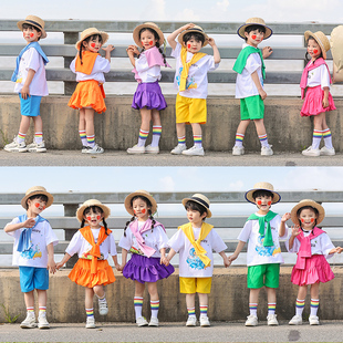 儿童国潮演出服小学生运动会啦啦队服装，六一幼儿毕业照糖果色套装