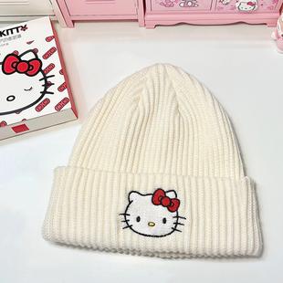 hellokitty针织毛线帽女秋冬季保暖帽子可爱套头儿童白色冷帽