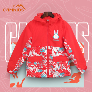 camkids小骆驼儿童冲锋衣防风，防泼水女童，小童冬季保暖红色外套装
