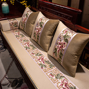 新中式沙发垫子四季通用实木红木家具沙发坐垫布艺沙发套罩巾定制