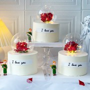 蛋糕装饰网红摆件拿花小王子仿真玫瑰花插件发光灯串玻璃水晶球罩