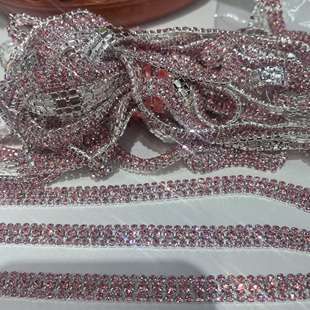 全粉色三排水钻爪链条DIY材料做制作发卡手工婚纱礼服鞋帽配件