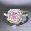 正方形粉钻2克拉戒指度au750铂金，美国进口高碳钻石指环时尚女钻戒