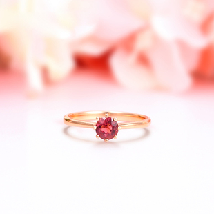 最彩珠宝巴西碧玺戒指18k玫瑰，金玻璃体宝石戒指女八爪圆形戒指