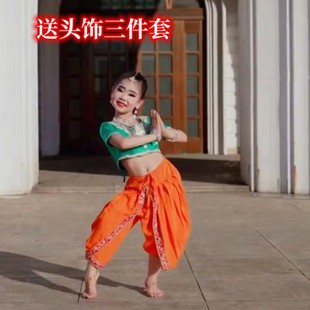 印度舞演出服儿童大筒裤短上衣两件套古典民族敦煌风格肚皮舞服装