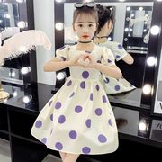 2023夏季女童泡泡袖洋气设计感连衣裙潮流韩版圆点公主连衣裙