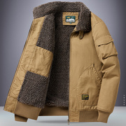 高端羊羔绒棉衣外套男冬季加绒加厚工装，棉服宽松纯棉保暖飞行夹克