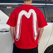 夏季短袖T恤男士潮流大字母后背印花涂鸦超火设计感上衣