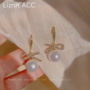 s925银针满钻蝴蝶结珍珠，耳环2022潮小众，设计感高级轻奢耳钉女