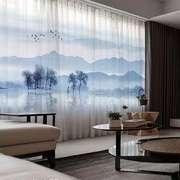 现代新中式水墨山水画风景，客厅书房高档卧室，名宿窗帘禅意纱帘窗纱