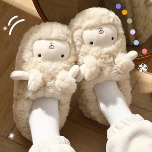 棉拖鞋女冬季外穿包跟室内家居厚底，可爱毛毛加绒保暖月子棉鞋