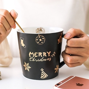 圣诞节礼物潮流可爱咖啡杯马克杯，情侣陶瓷杯早餐，牛奶网红水杯大