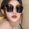 高级感女款白色半框防晒墨镜方形圆脸显瘦防紫外线个性太阳眼镜潮