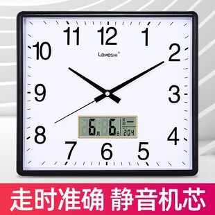 静音挂钟客厅卧室钟表时尚简约挂表万年历长方形创意大号石英钟