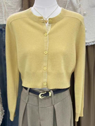 春季甜美黄色长袖，上衣韩国东大门休闲宽松针织开衫短款毛衣女
