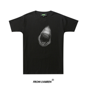 3D鲨鱼社会潮男短袖夏季欧美范青年T恤时尚流行休闲纯棉宽松半袖