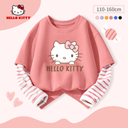 Hello Kitty女童长袖t恤春秋2024新款洋气纯棉假两件上衣儿童秋装