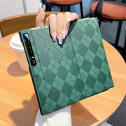 适用于华为MateXs手机壳翻盖全包铰链中轴绿色菱格纹Mate xs折叠屏个性时尚matexs2高级感全包防摔保护套