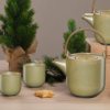德国品牌淡黄色外贸陶瓷花茶壶，日式大号木，把提梁壶凉水壶茶具套组