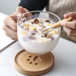耐高温热玻璃麦片早餐杯可微波大容量马克杯燕麦碗带盖勺牛奶杯子