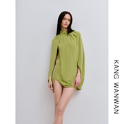 KANGWANWAN2023重磅真丝茧型结构新中式两穿旗袍连衣裙果绿色