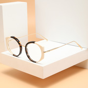 外贸拼色眼镜框女超轻板材金属眼镜架白色玳瑁色圆框眼镜欧美款