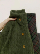 版型真的很赞~日系复古绿色麻花针织开衫，外套女秋冬bf慵懒风毛衣