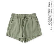 棉麻短裤夏季外贸女系带，松紧高腰口袋宽松显瘦休闲裤28050
