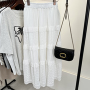 夏季韩版温柔甜美镂空花边刺绣洋气高级感百搭白色长裙半身裙