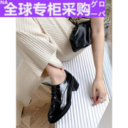 日本黑色小皮鞋女英伦风，复古系带单鞋，秋冬季粗高跟牛津鞋
