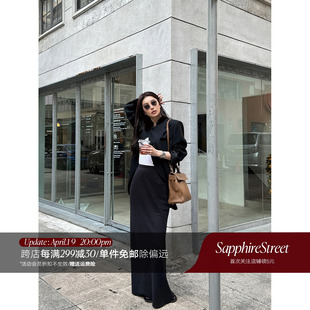 SapphireStreet春季miu式时髦知识分子羊毛高腰斜裁条纹半裙