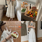 费挪 FINOA&JO2023夏款初恋系列半身裙韩版白色钩花拼接长裙11185
