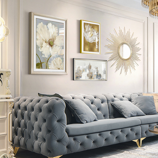 美式客厅装饰画沙发背景墙现代轻奢挂画简美油画高档铁艺组合壁画