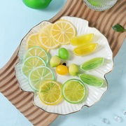 仿真柠檬片模型假水果茶拍摄道具，塑料pvc柑橘切片奶茶甜品店装饰