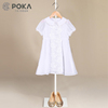 POKA童装夏季女童裙子花朵蕾丝雪纺裙儿童裙白色甜美女孩连衣裙