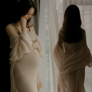 孕妇拍照服装出租居家休闲裸色包身显瘦针织私房艺术照影楼